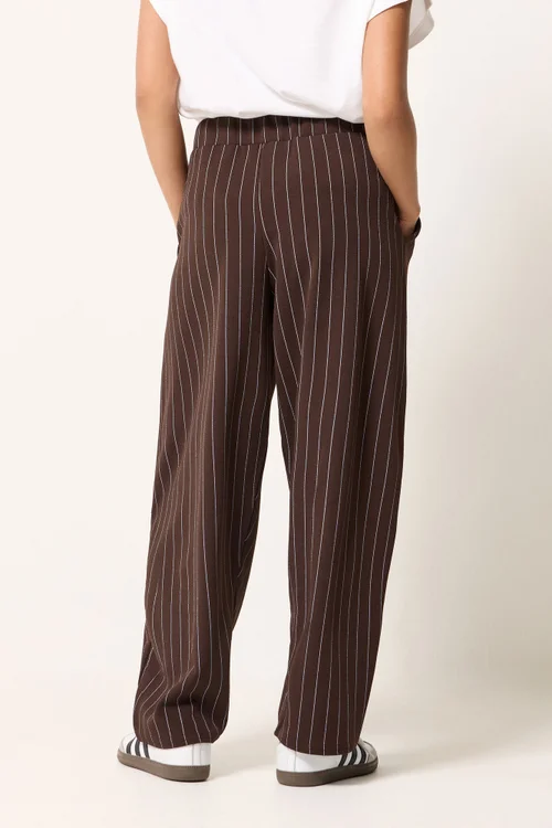 PixieGirl Petite Chocolate Brown Pinstripe Barrel Leg Trousers - 6/L27 Image 3