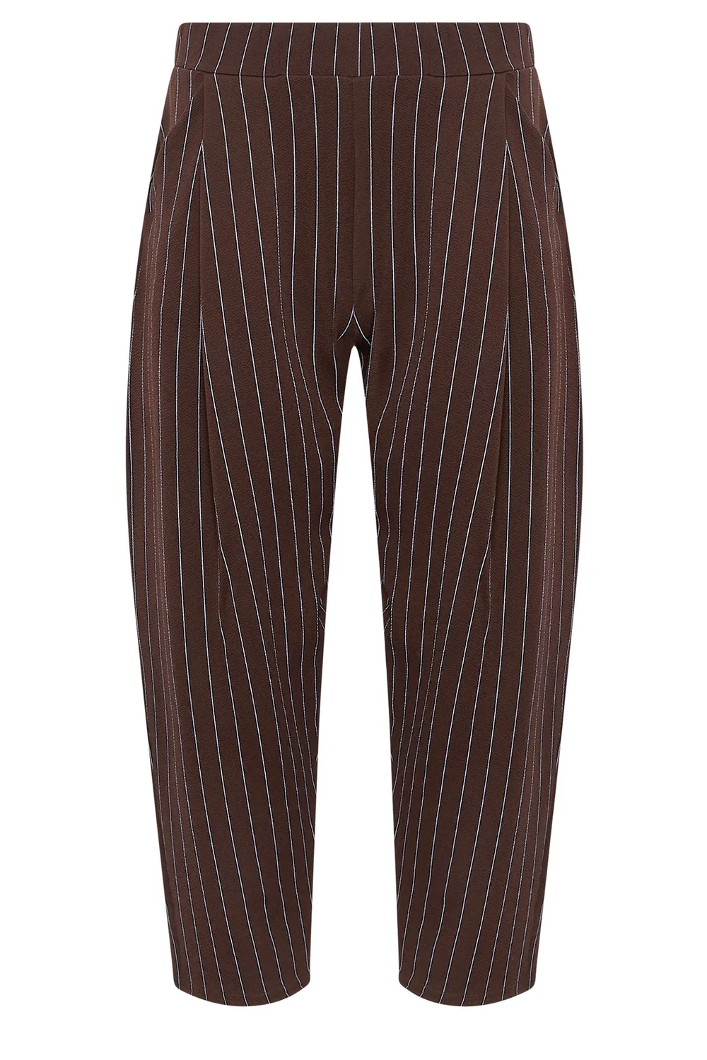 PixieGirl Petite Chocolate Brown Pinstripe Barrel Leg Trousers - 6/L27 Image 5
