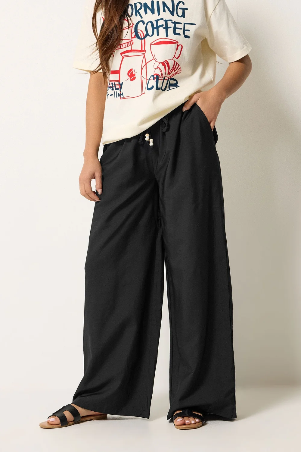 PixieGirl Petite Black Beaded Wide Leg Trousers - 8/L27 Image 2