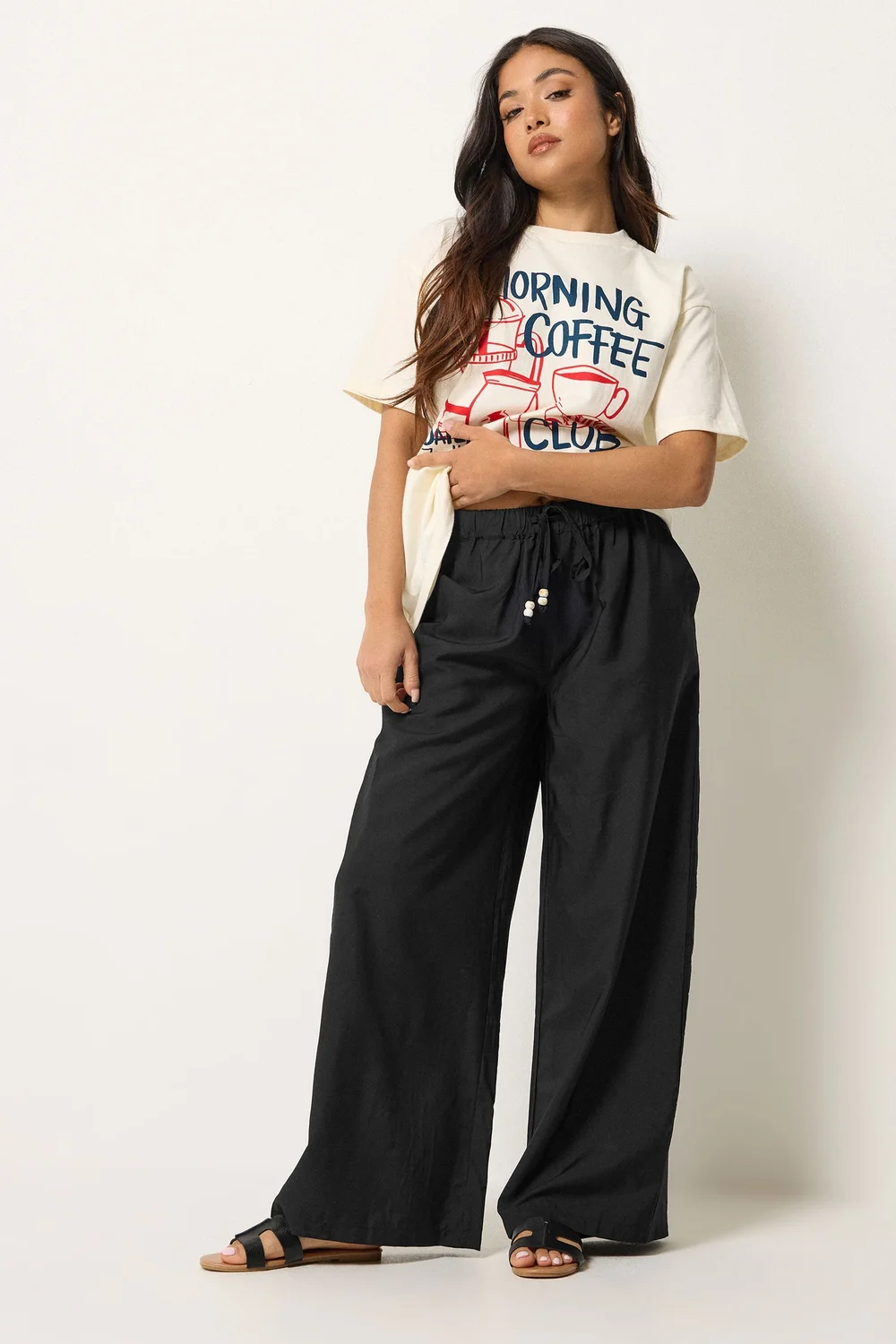 PixieGirl Petite Black Beaded Wide Leg Trousers - 8/L27 Image 1