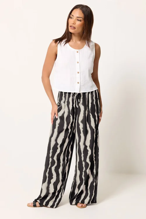 PixieGirl Petite Black Abstract Striped Wide Leg Trousers - 6/L27 Image 1