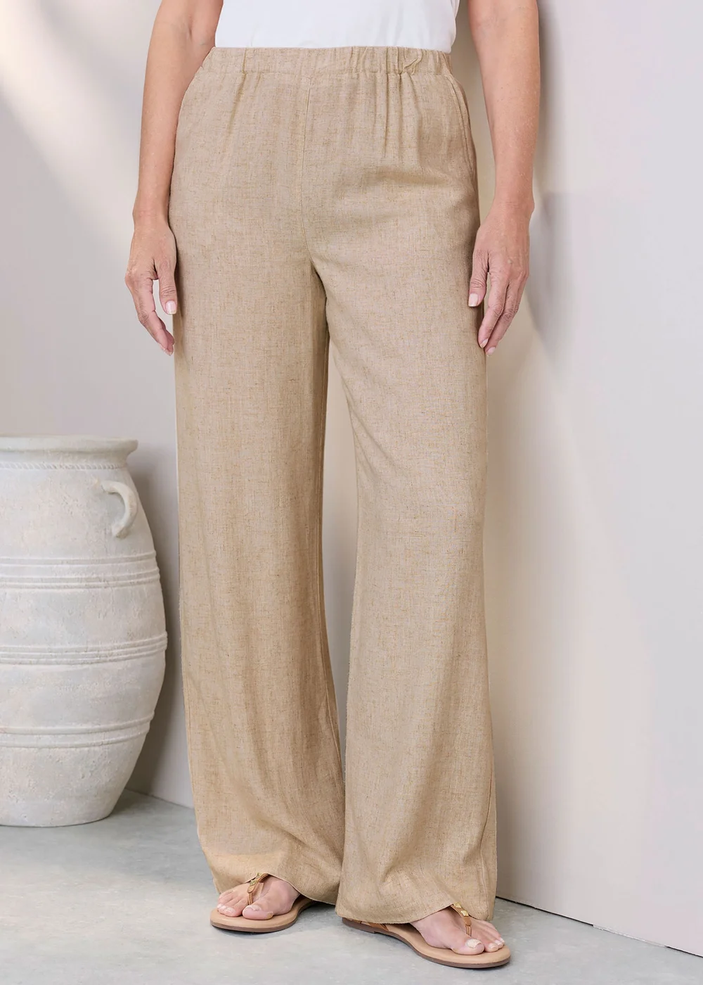 Cotton Traders Natural Viscose Linen Blend Trousers - 16/L31 Image 2