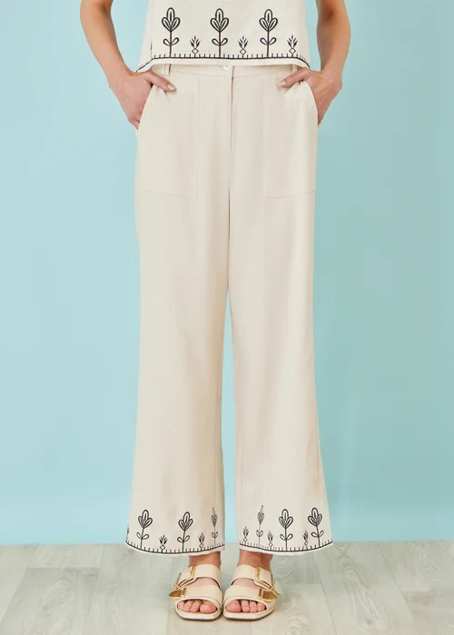 Yumi Ivory Linen Mix Embroirdered Trousers - 18 Image 1