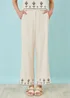 Yumi Ivory Linen Mix Embroirdered Trousers - 18 Image 1