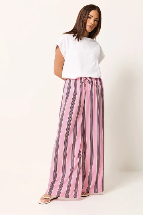 PixieGirl Petite Pink Striped Wide Leg Trousers - 14/L27 Image 1