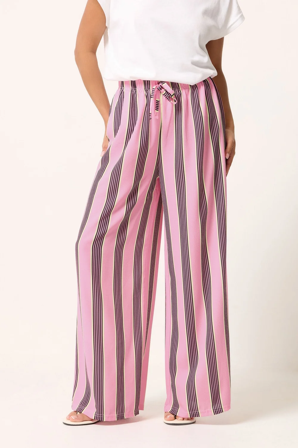 PixieGirl Petite Pink Striped Wide Leg Trousers - 14/L27 Image 2