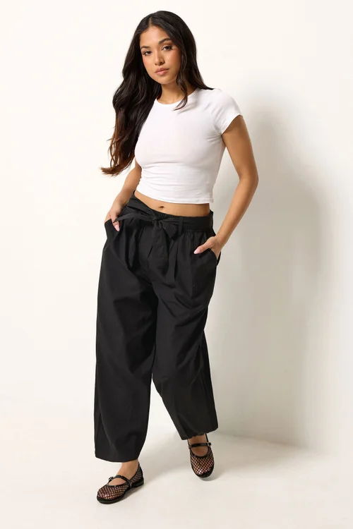PixieGirl Petite Black Poplin Barrel Trousers - 10/L27 Image 1