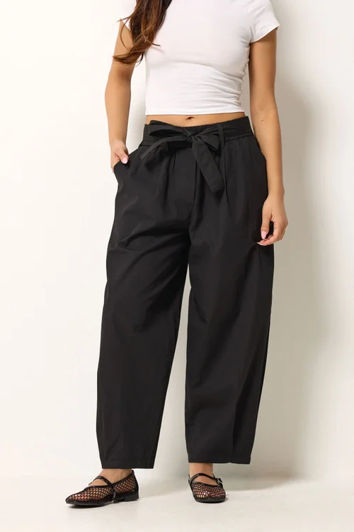 PixieGirl Petite Black Poplin Barrel Trousers - 10/L27 Image 2