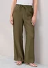 Cotton Traders Mid Khaki Crinkle Pull On Wide Leg Trousers - 20/l27 Image 2
