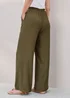 Cotton Traders Mid Khaki Crinkle Pull On Wide Leg Trousers - 20/l27 Image 3