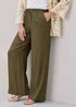 Cotton Traders Mid Khaki Crinkle Pull On Wide Leg Trousers - 20/l27 Image 1