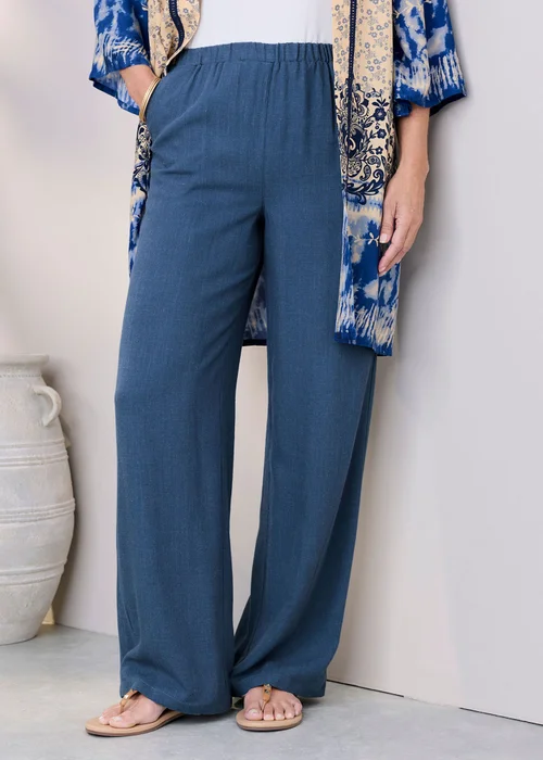 Cotton Traders Steel Blue Viscose Linen Blend Trousers - 18/l27 Image 1