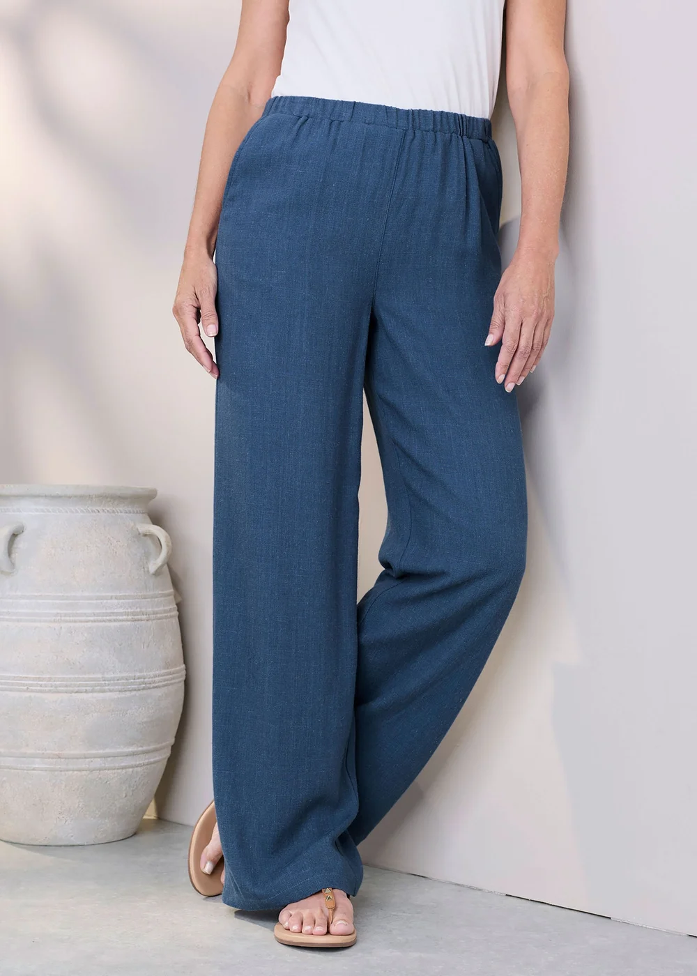 Cotton Traders Steel Blue Viscose Linen Blend Trousers - 18/l27 Image 2