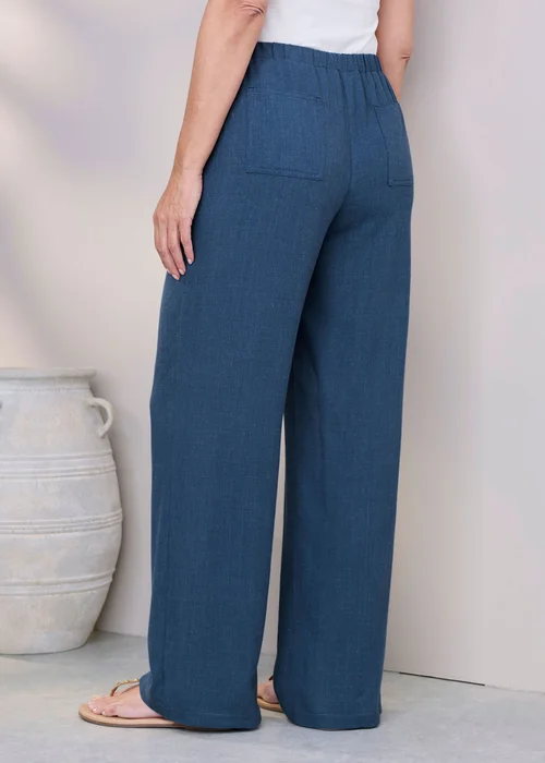 Cotton Traders Steel Blue Viscose Linen Blend Trousers - 18/l27 Image 3