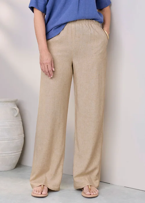 Cotton Traders Natural Viscose Linen Blend Trousers - 14/L27 Image 1