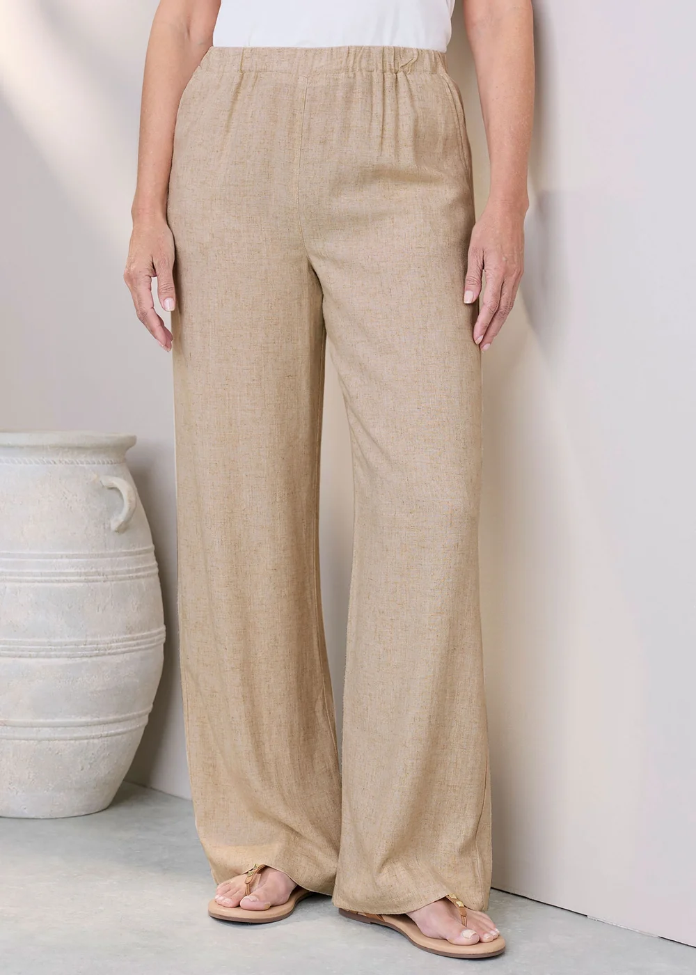 Cotton Traders Natural Viscose Linen Blend Trousers - 14/L27 Image 2