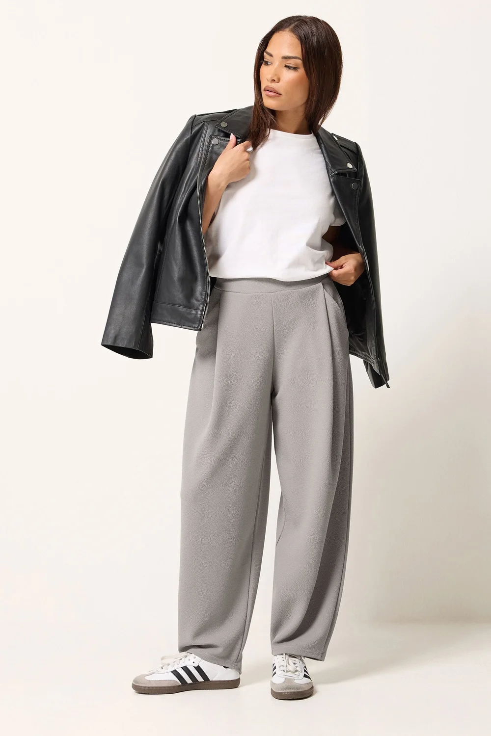 PixieGirl Petite Grey Crinkle Barrel Leg Trousers - 16 Image 1