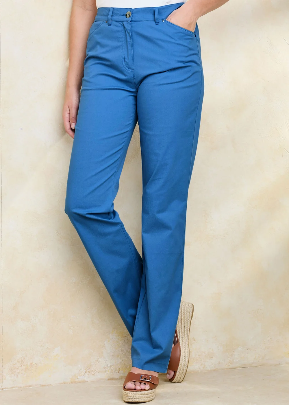 Cotton Traders French Blue Classic Straight Leg Chino Trousers - 16/L27 Image 1