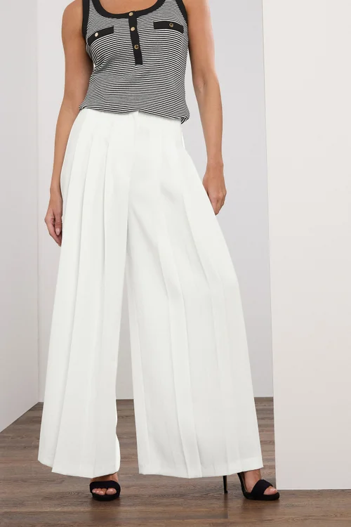 Star By Julien Macdonald White Pleated Wide Leg Trousers - 10 Image 2