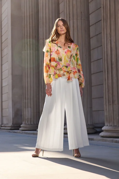Star By Julien Macdonald White Pleated Wide Leg Trousers - 10 Image 1
