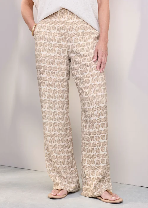 Cotton Traders Cream Pull On Printed Wide Leg Trousers - 12/L27 Image 2