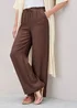 Cotton Traders Mocha Chocolate Crinkle Pull On Wide Leg Trousers - 8/L29 Image 1