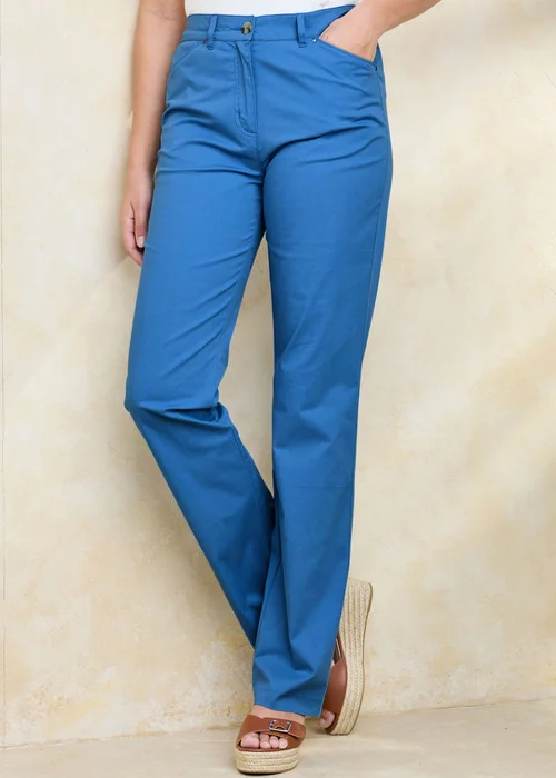 Cotton Traders Pale Blue French Blue Classic Straight Leg Chino Trousers - 10/L29 Image 1