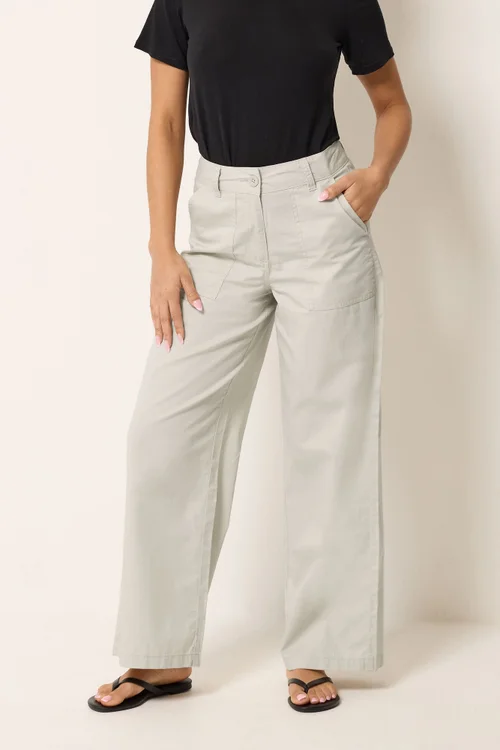 M&Co Petite Natural Brown Wide Leg Cargo Trousers - 18 Image 1