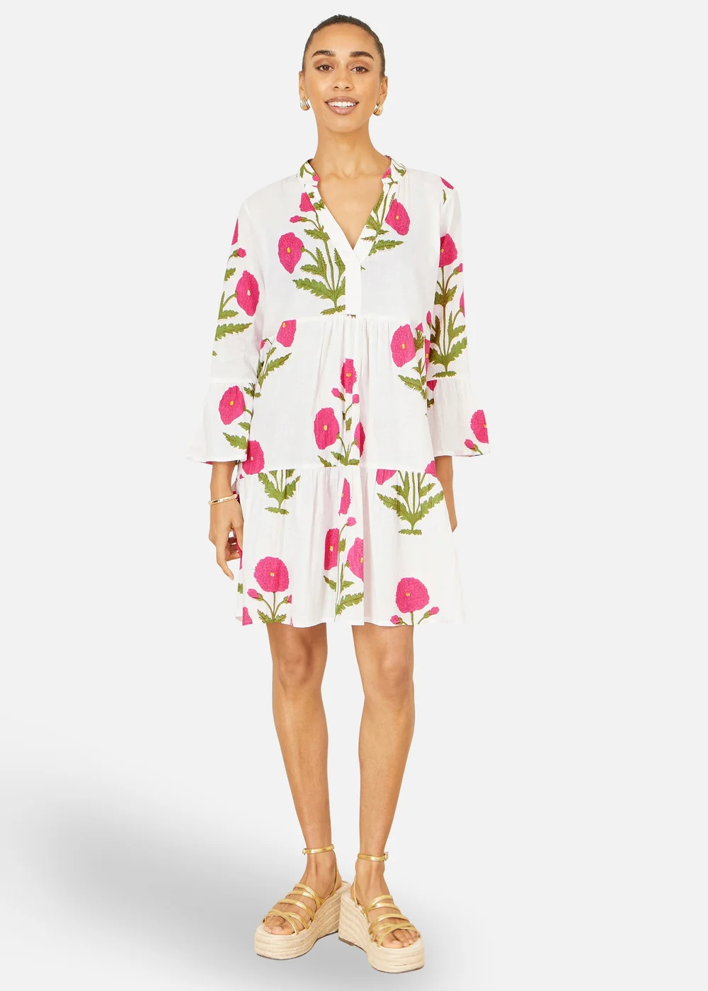 Yumi White Cotton Floral Tunic - 8 Image 1
