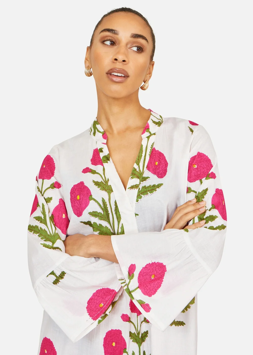 Yumi White Cotton Floral Tunic - 8 Image 3