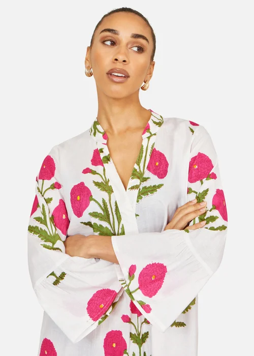Yumi White Cotton Floral Tunic - 8 Image 3