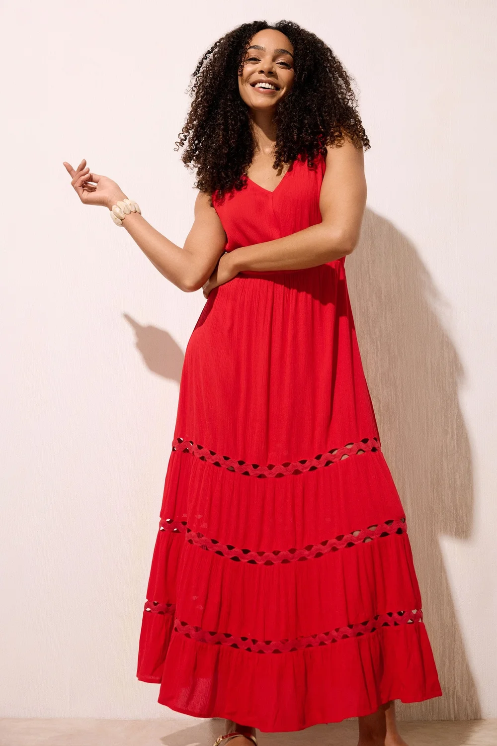 M&Co Red Sleeveless Tiered Maxi Dress - 12 Image 1