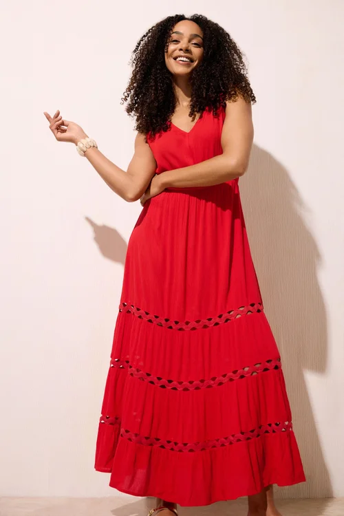 M&Co Red Sleeveless Tiered Maxi Dress - 12 Image 1