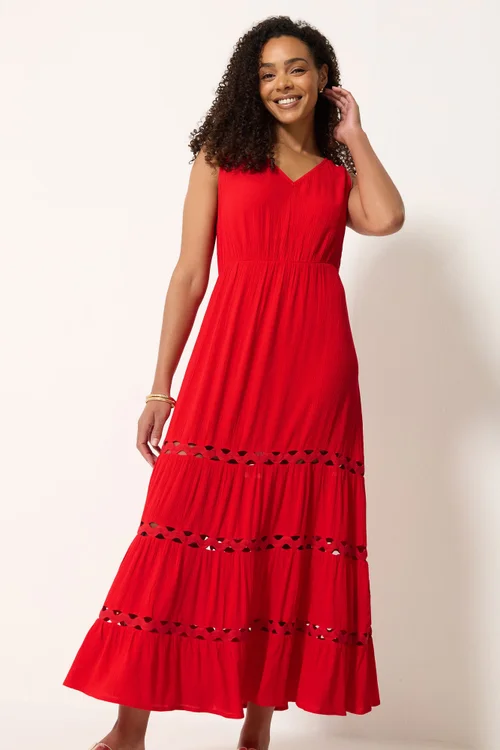 M&Co Red Sleeveless Tiered Maxi Dress - 12 Image 2