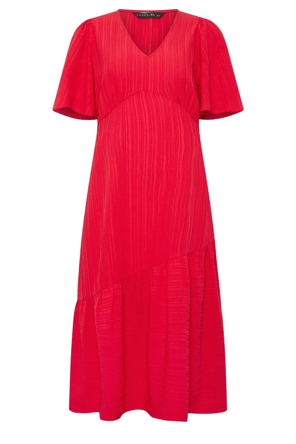 PixieGirl Petite Red Asymmetric Tiered Midi Dress - 18 Image 5