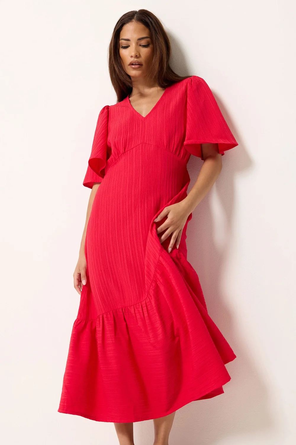 PixieGirl Petite Red Asymmetric Tiered Midi Dress - 18 Image 1