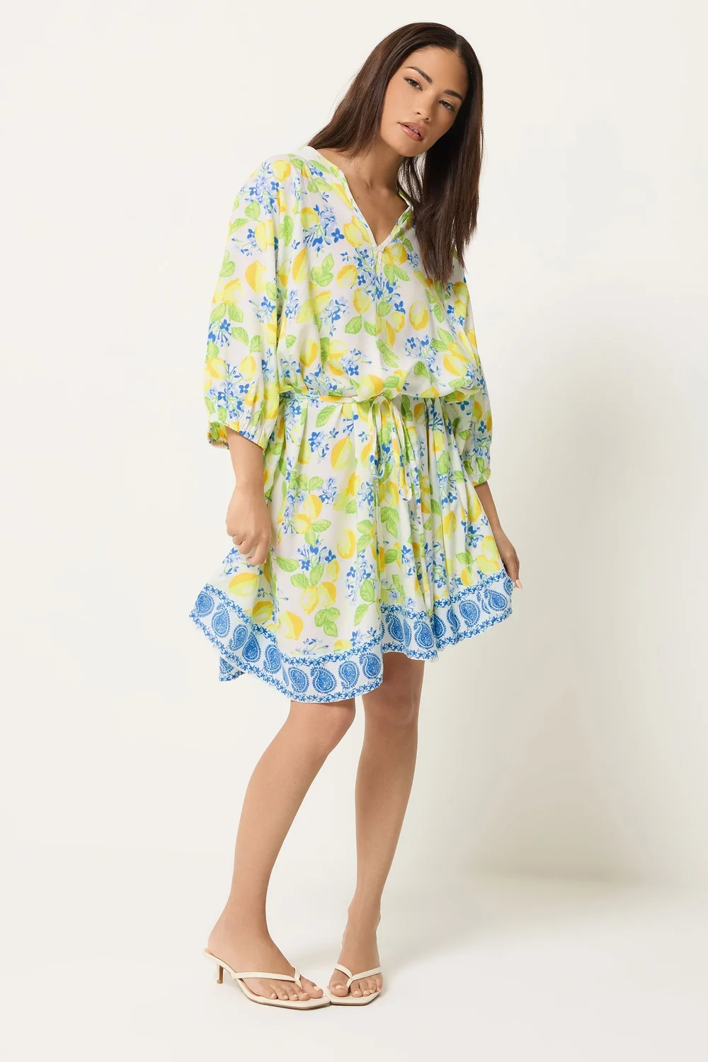 PixieGirl Petite White Lemon Print Shirt Mini Dress - 8 Image 2