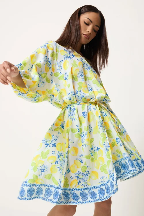 PixieGirl Petite White Lemon Print Shirt Mini Dress - 8 Image 1