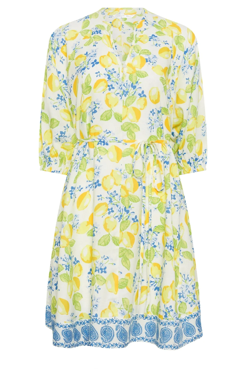 PixieGirl Petite White Lemon Print Shirt Mini Dress - 8 Image 5