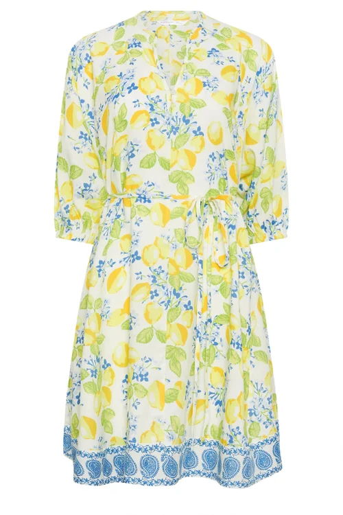 PixieGirl Petite White Lemon Print Shirt Mini Dress - 8 Image 5