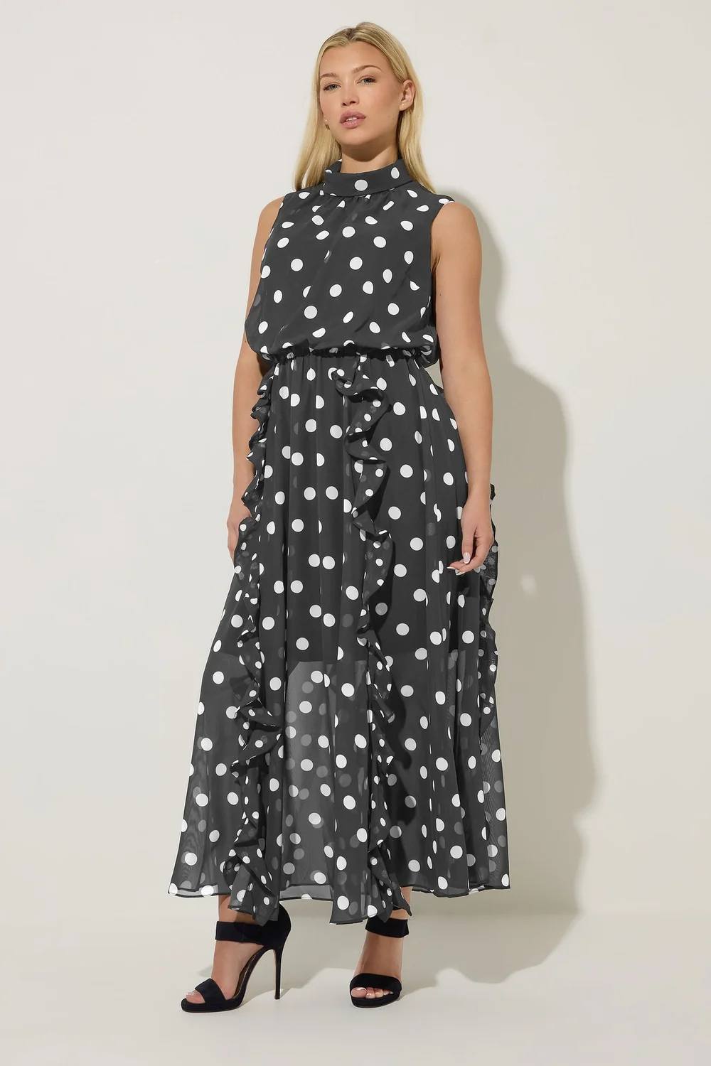 Star By Julien Macdonald Black Polka Dot Maxi Dress - 16 Image 3