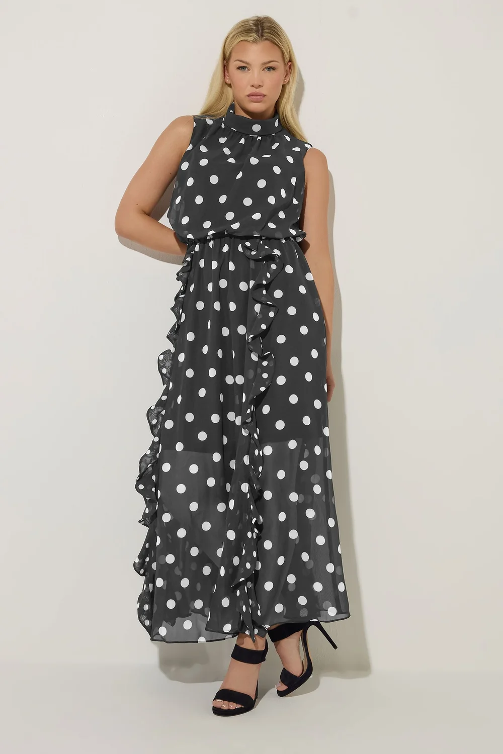 Star By Julien Macdonald Black Polka Dot Maxi Dress - 16 Image 2