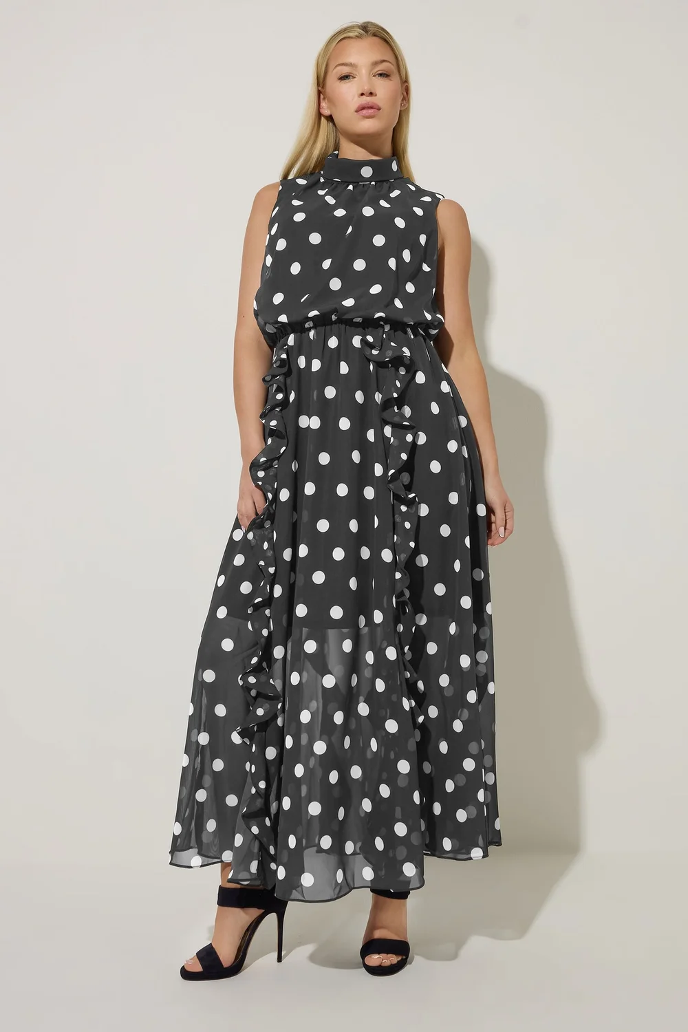 Star By Julien Macdonald Black Polka Dot Maxi Dress - 16 Image 1
