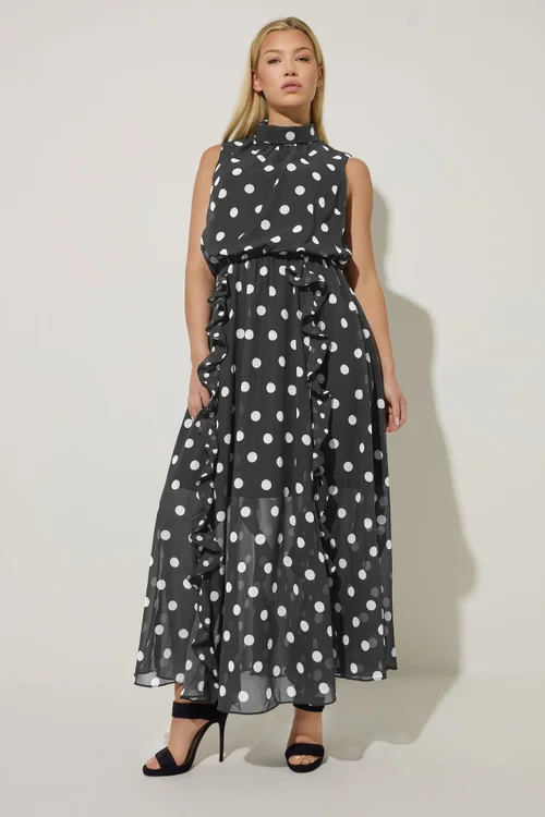 Star By Julien Macdonald Black Polka Dot Maxi Dress - 16 Image 1