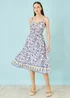 Yumi White Floral Border Print Viscose Midi Sun Dress - 12 Image 2