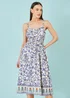 Yumi White Floral Border Print Viscose Midi Sun Dress - 12 Image 1