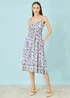 Yumi White Floral Border Print Viscose Midi Sun Dress - 12 Image 3
