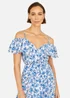 Yumi Blue Floral Print Bardot Midi Dress With Dip Hem - 12 Image 3