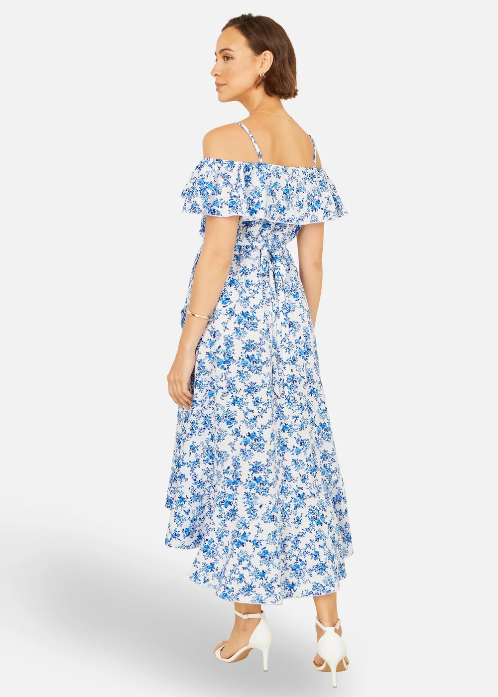 Yumi Blue Floral Print Bardot Midi Dress With Dip Hem - 12 Image 2