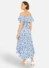 Yumi Blue Floral Print Bardot Midi Dress With Dip Hem - 12 Image 2